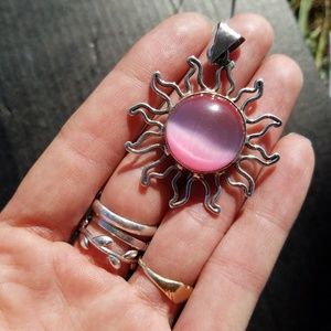 Vintage Jewelry - 🚫SOLD🚫sterling 925 sun pendant pink cat eye Vintage Jewelry - 🚫SOLD🚫sterling 925 sun pendant pink cat eye